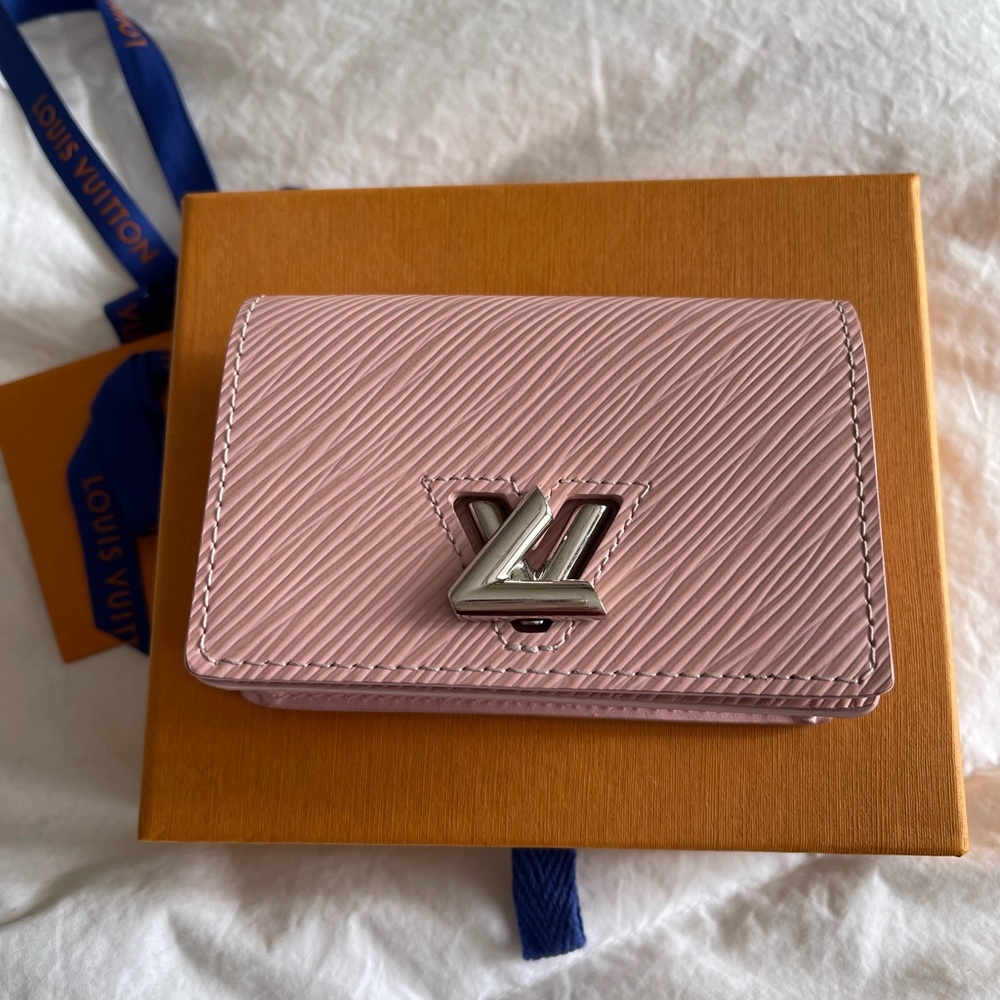 Pink lv card holder small wallet authentic
